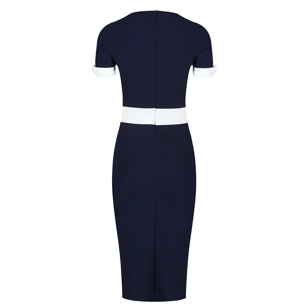 Navy And Cream Luxury Classic Nautical Pencil Dress