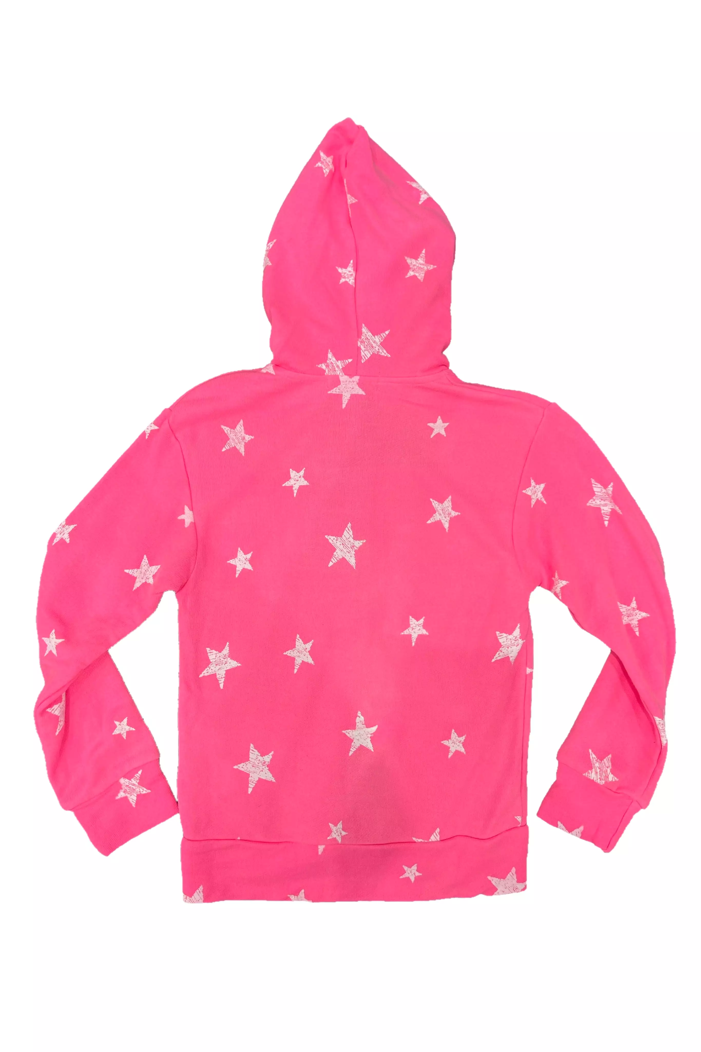 Neon Pink White Stars Zip Hoodie