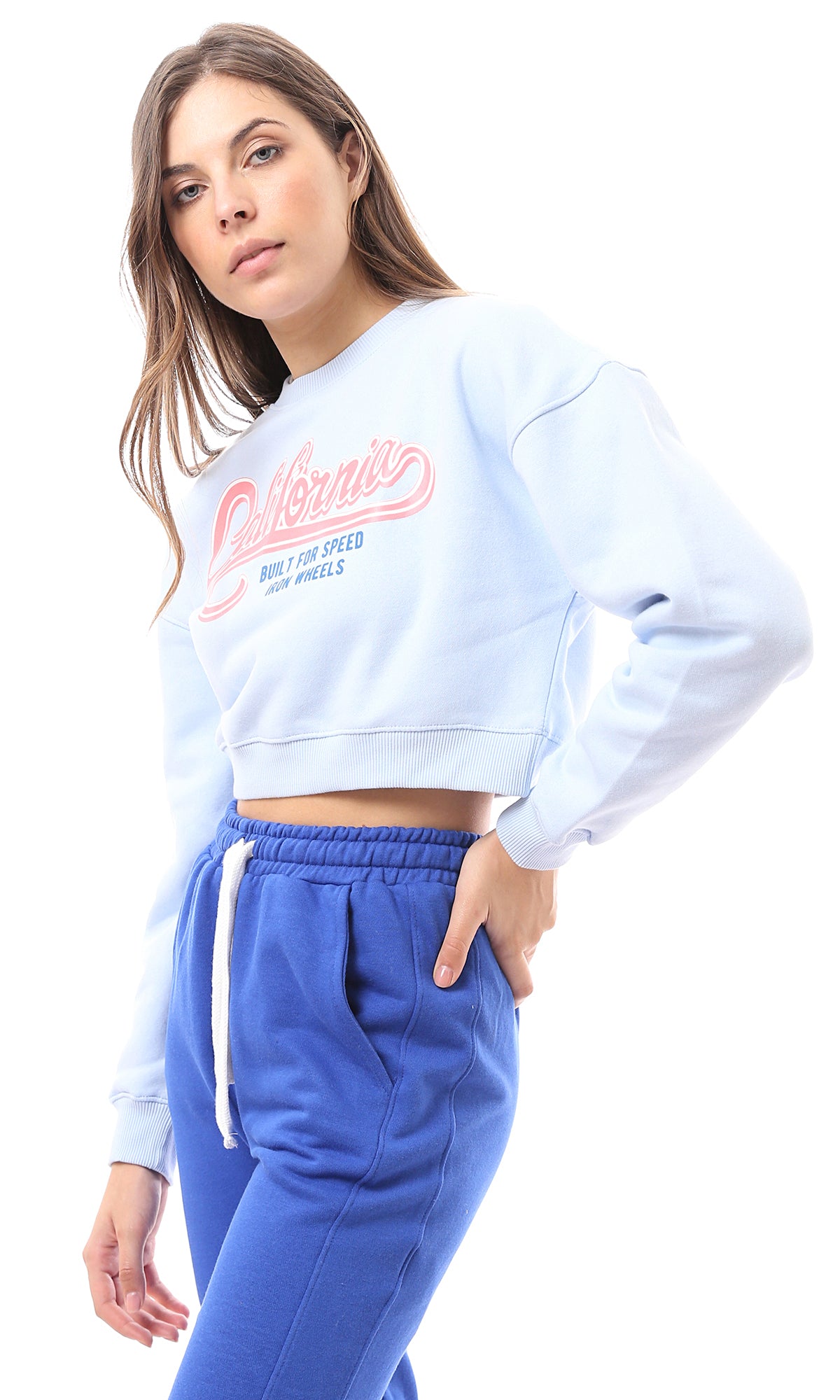 O174476 Light Blue Printed California Cropped Sweatshirt