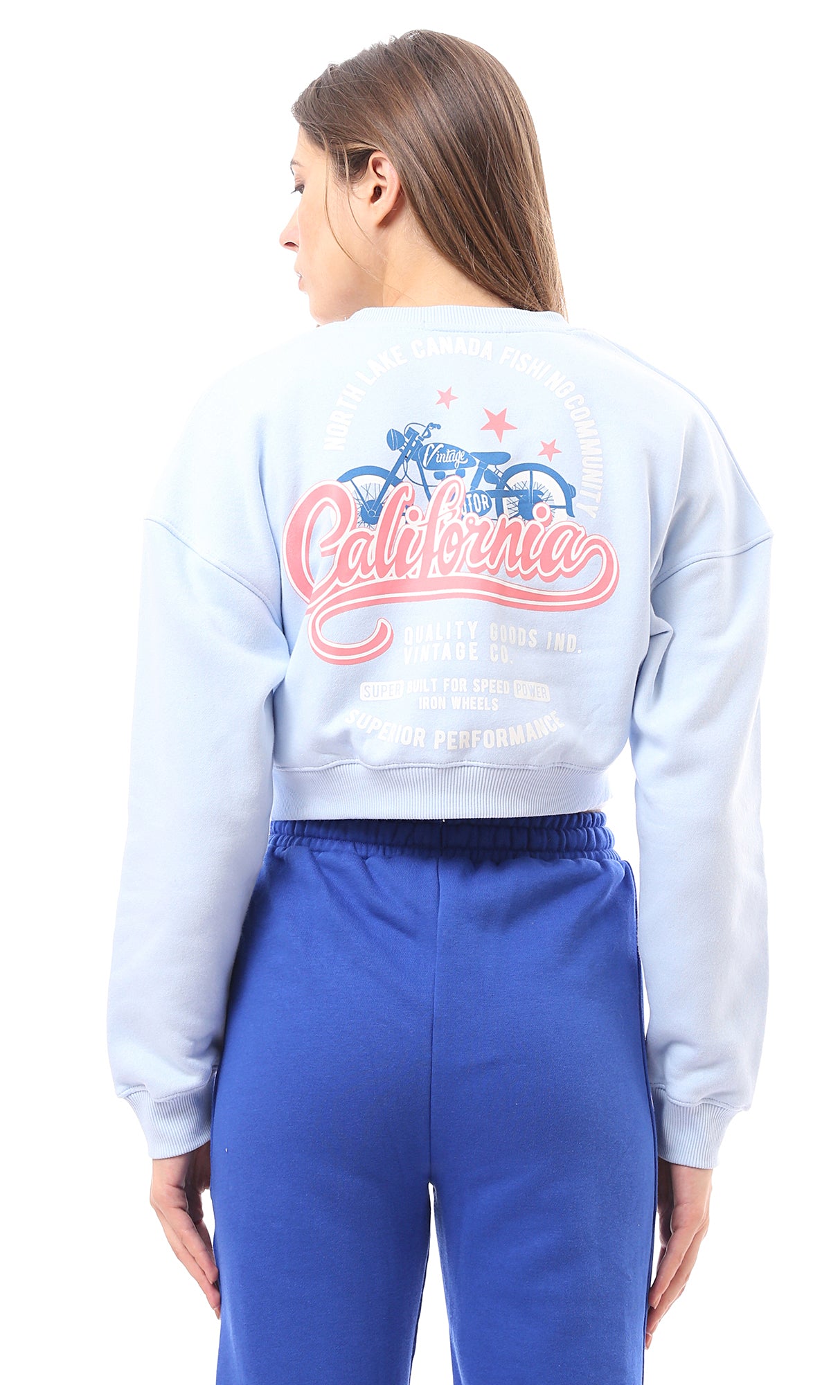 O174476 Light Blue Printed California Cropped Sweatshirt