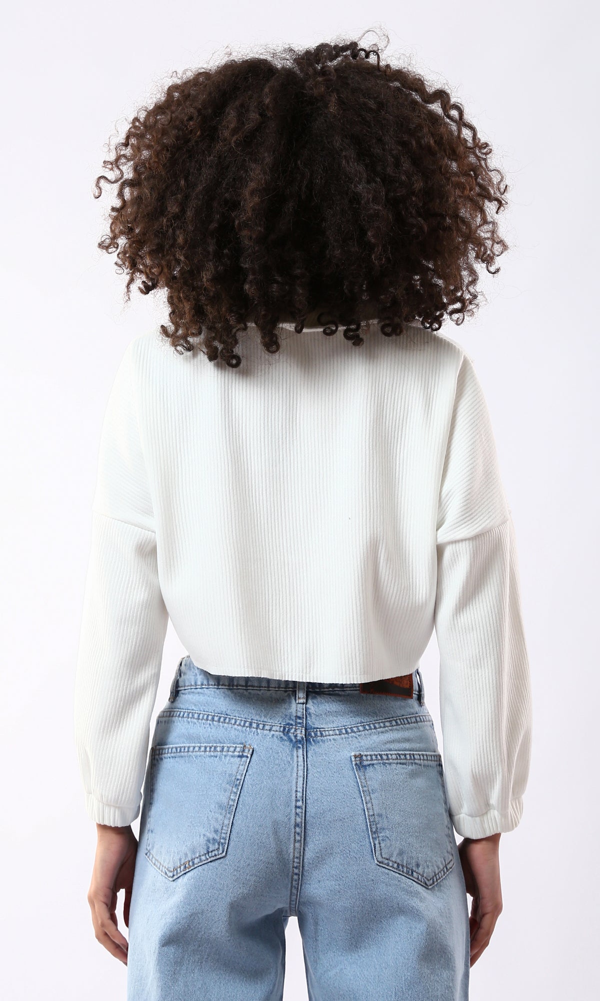 O176602 Long Sleeves Ribbed Off-White Cropped Sweatshirt