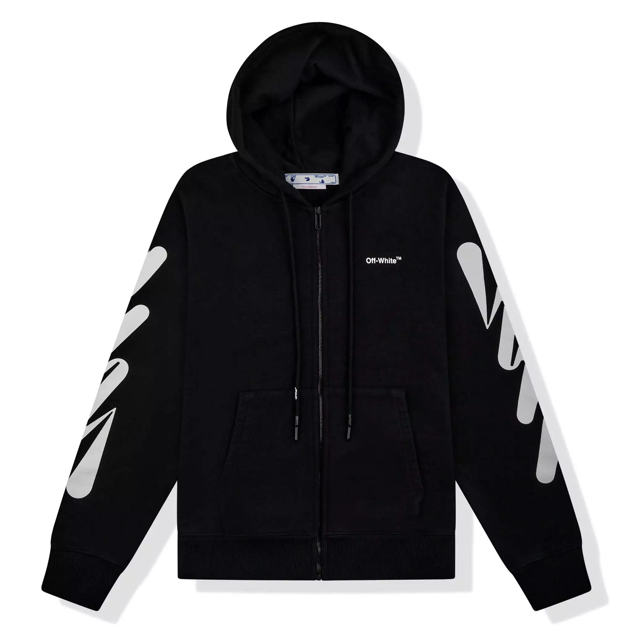 Off-White Wave Diagonal Zip-Up Black Hoodie