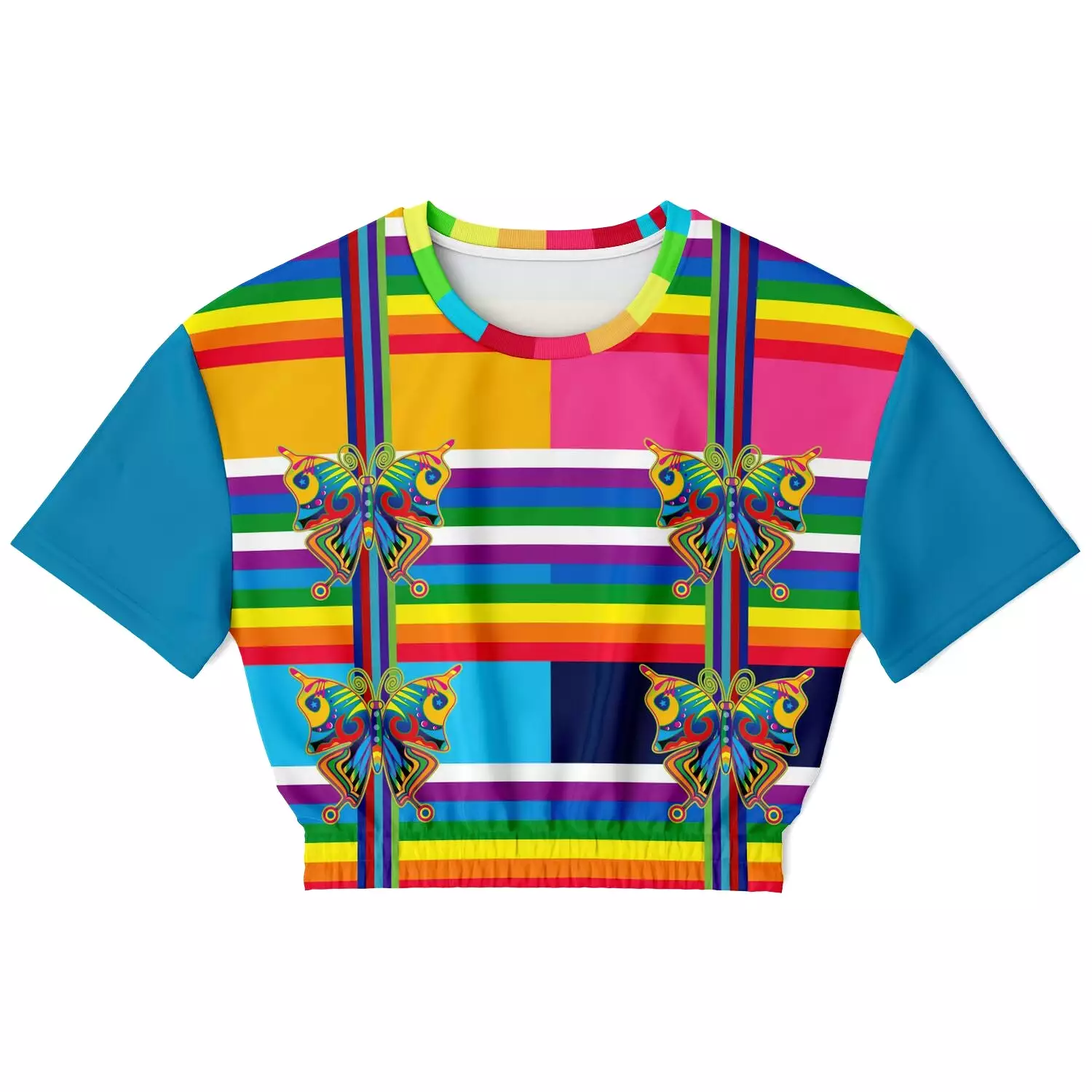 OG San Diego Rainbow Stripe Short Sleeve Cropped Eco-Poly Sweater