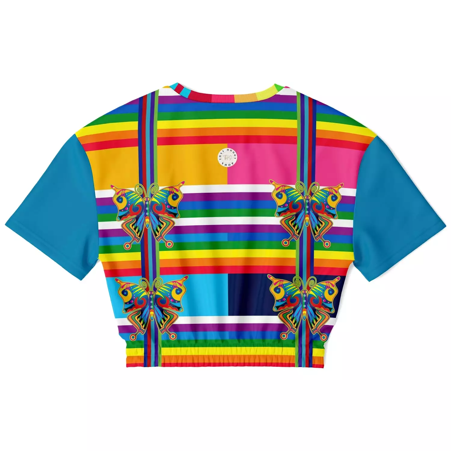 OG San Diego Rainbow Stripe Short Sleeve Cropped Eco-Poly Sweater