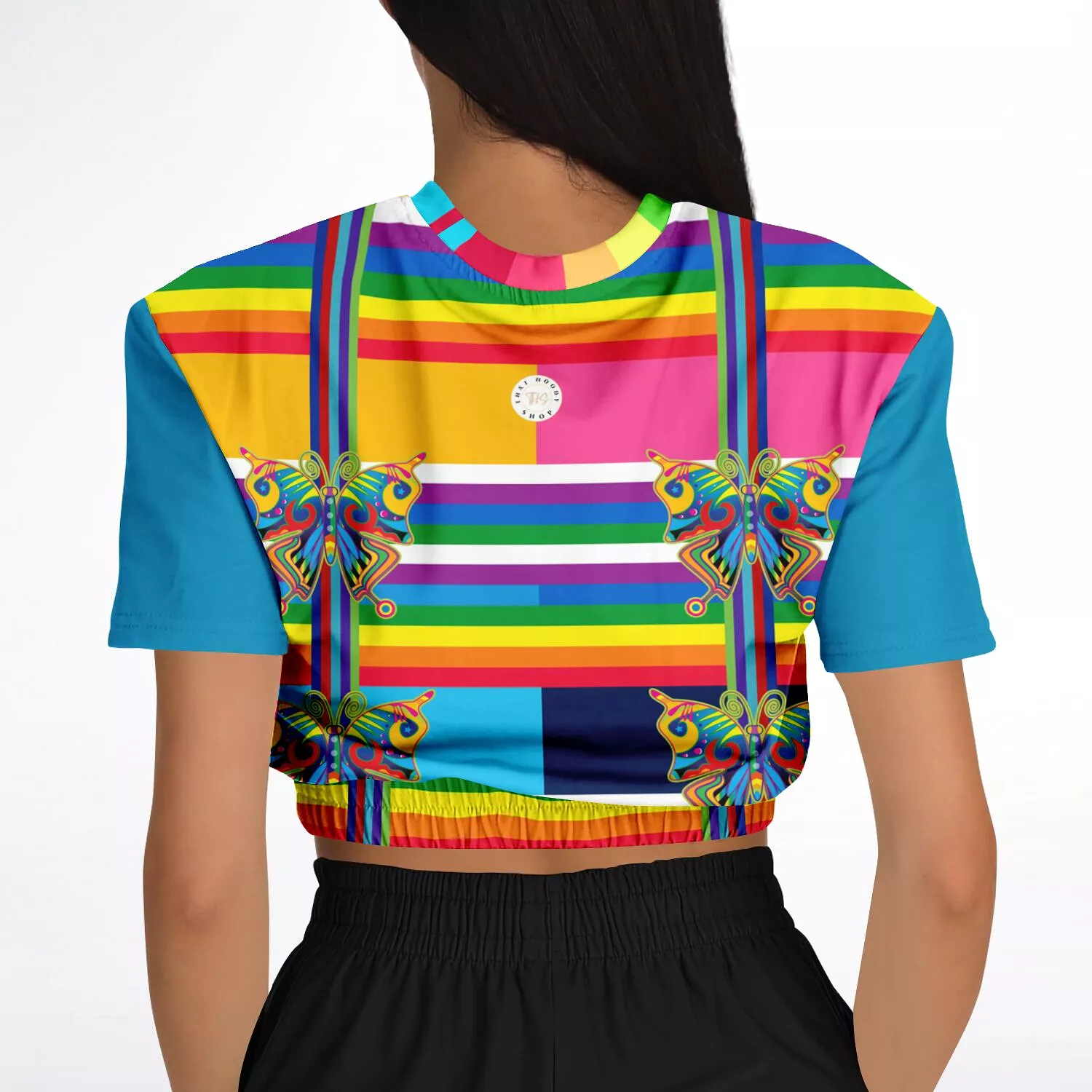 OG San Diego Rainbow Stripe Short Sleeve Cropped Eco-Poly Sweater