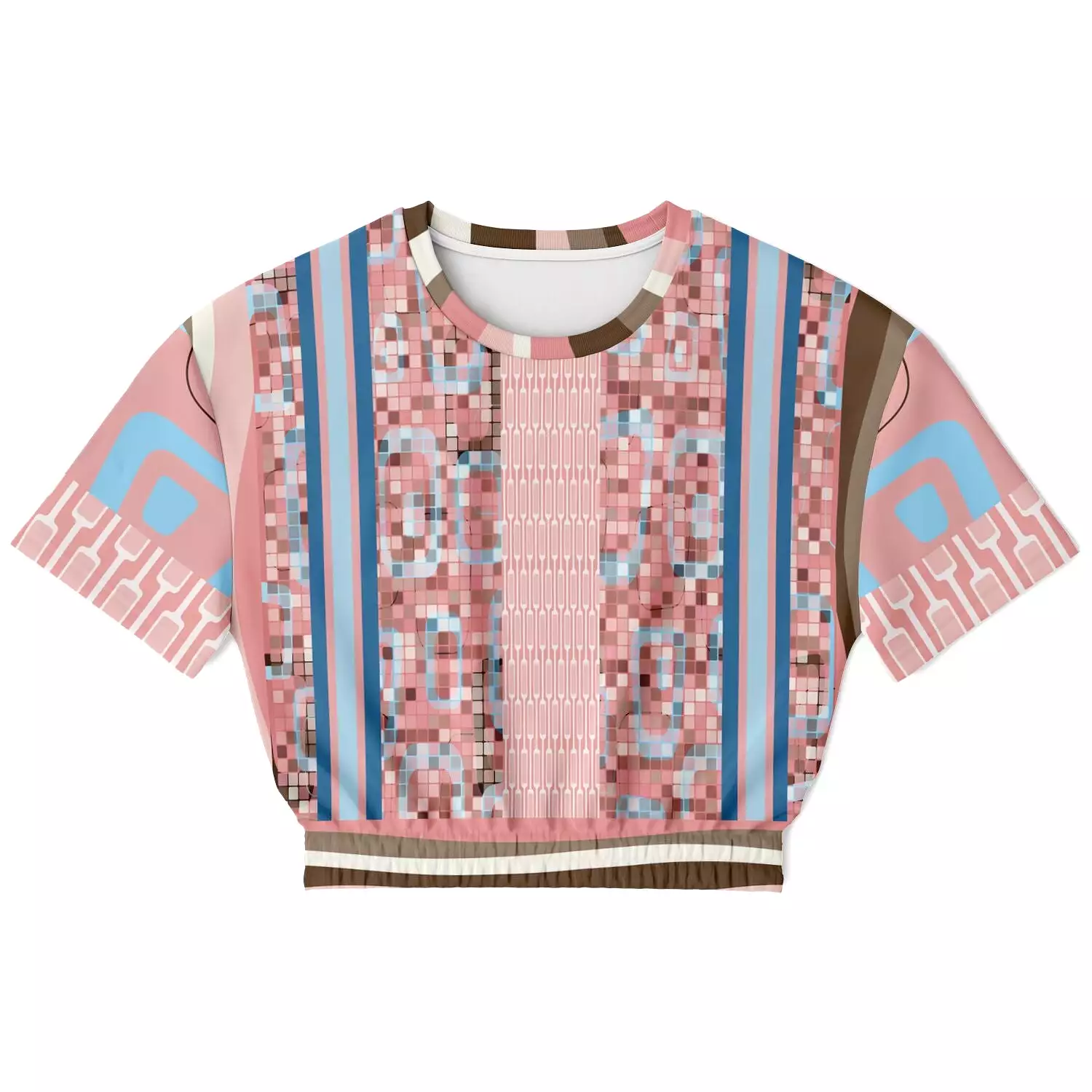 Pink Geo Holy Mosaic Short Sleeve Cropped Eco-Poly Sweater