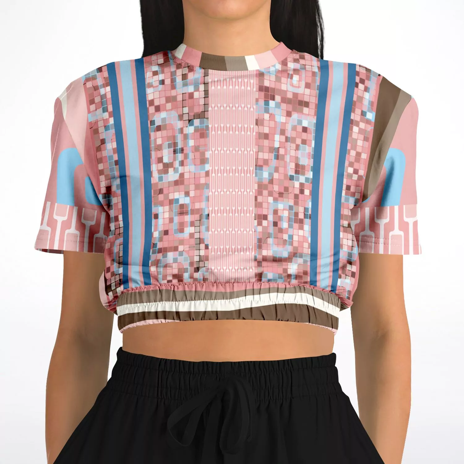 Pink Geo Holy Mosaic Short Sleeve Cropped Eco-Poly Sweater