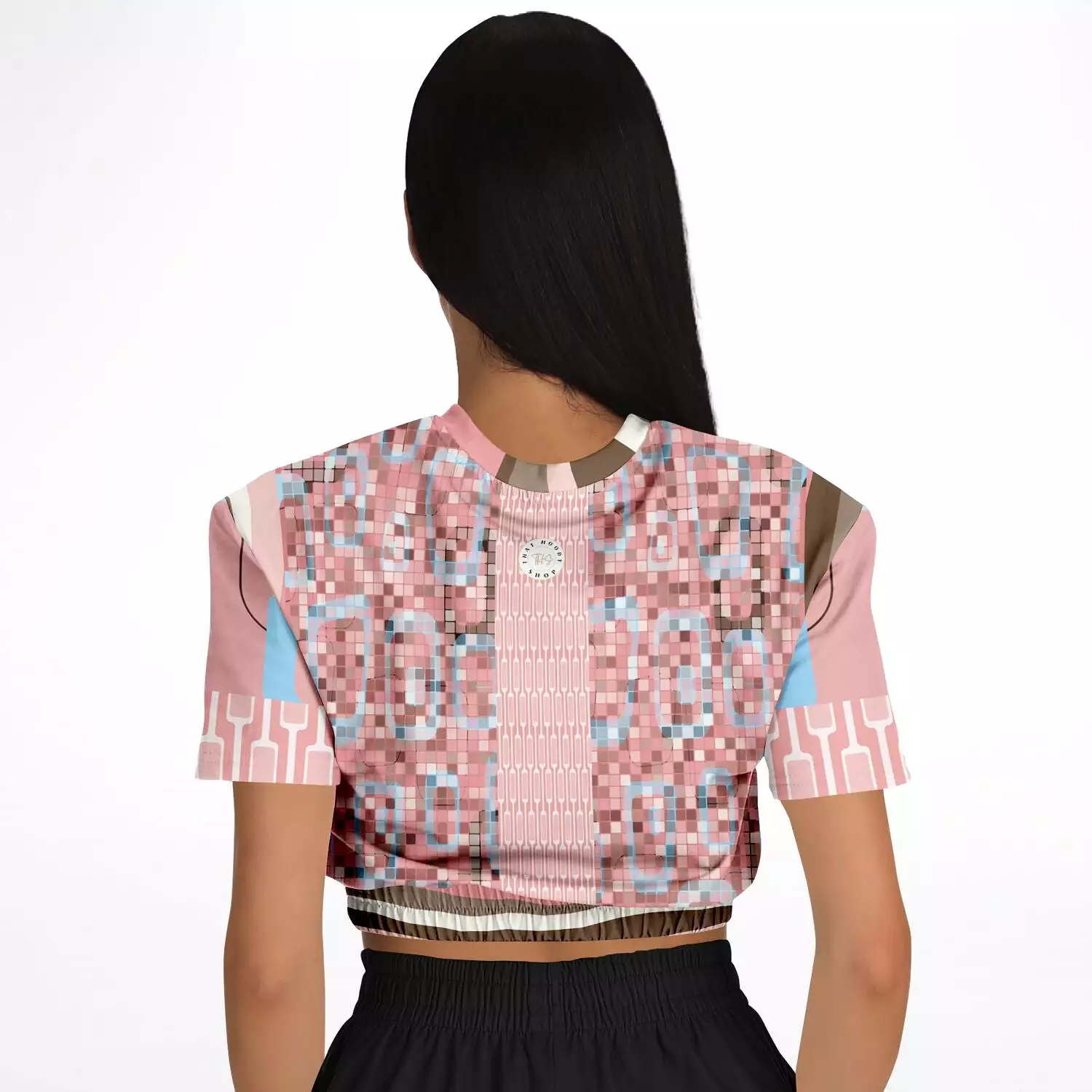 Pink Geo Holy Mosaic Short Sleeve Cropped Eco-Poly Sweater