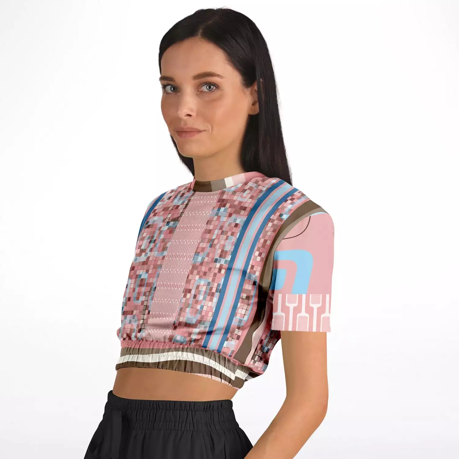 Pink Geo Holy Mosaic Short Sleeve Cropped Eco-Poly Sweater