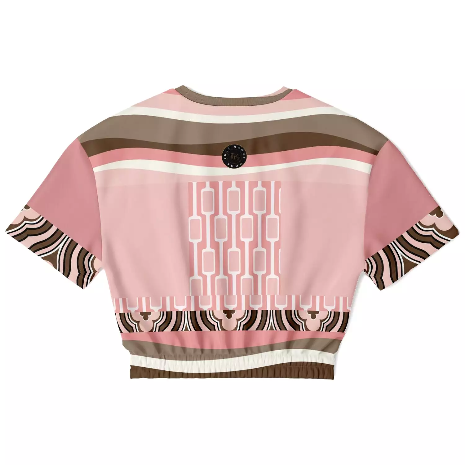 Pink Geo Zebra Short Sleeve Cropped Eco-Poly Sweater