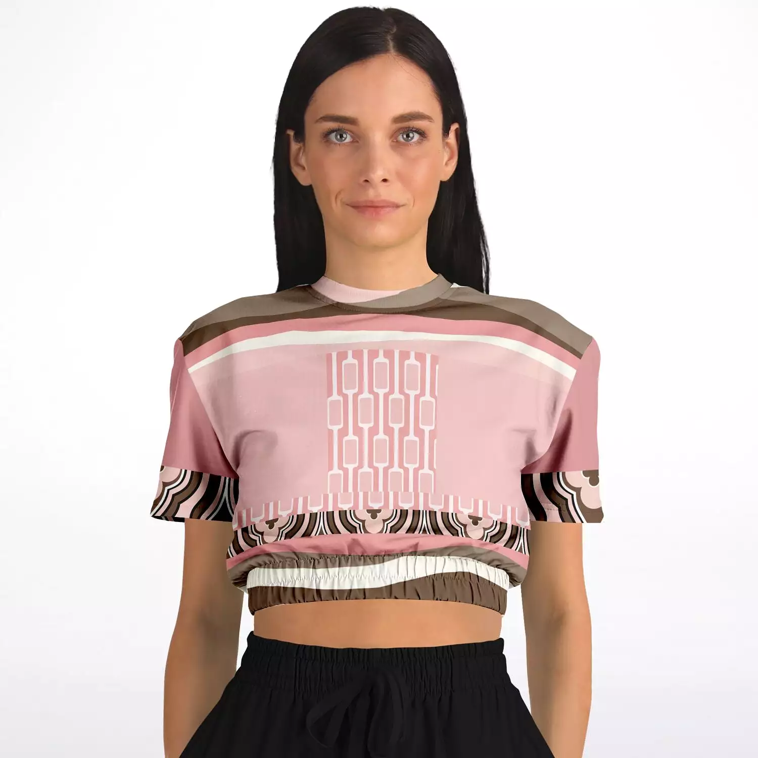 Pink Geo Zebra Short Sleeve Cropped Eco-Poly Sweater