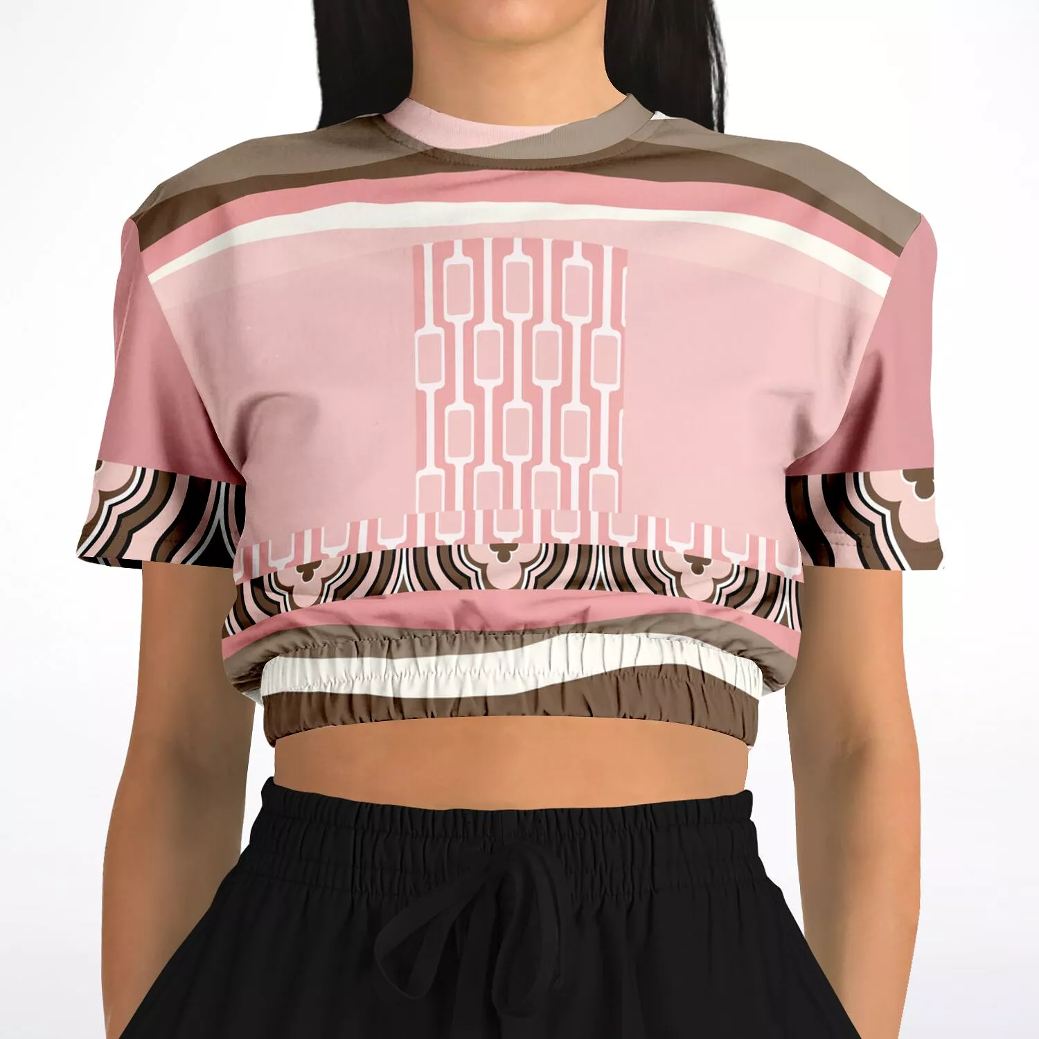 Pink Geo Zebra Short Sleeve Cropped Eco-Poly Sweater