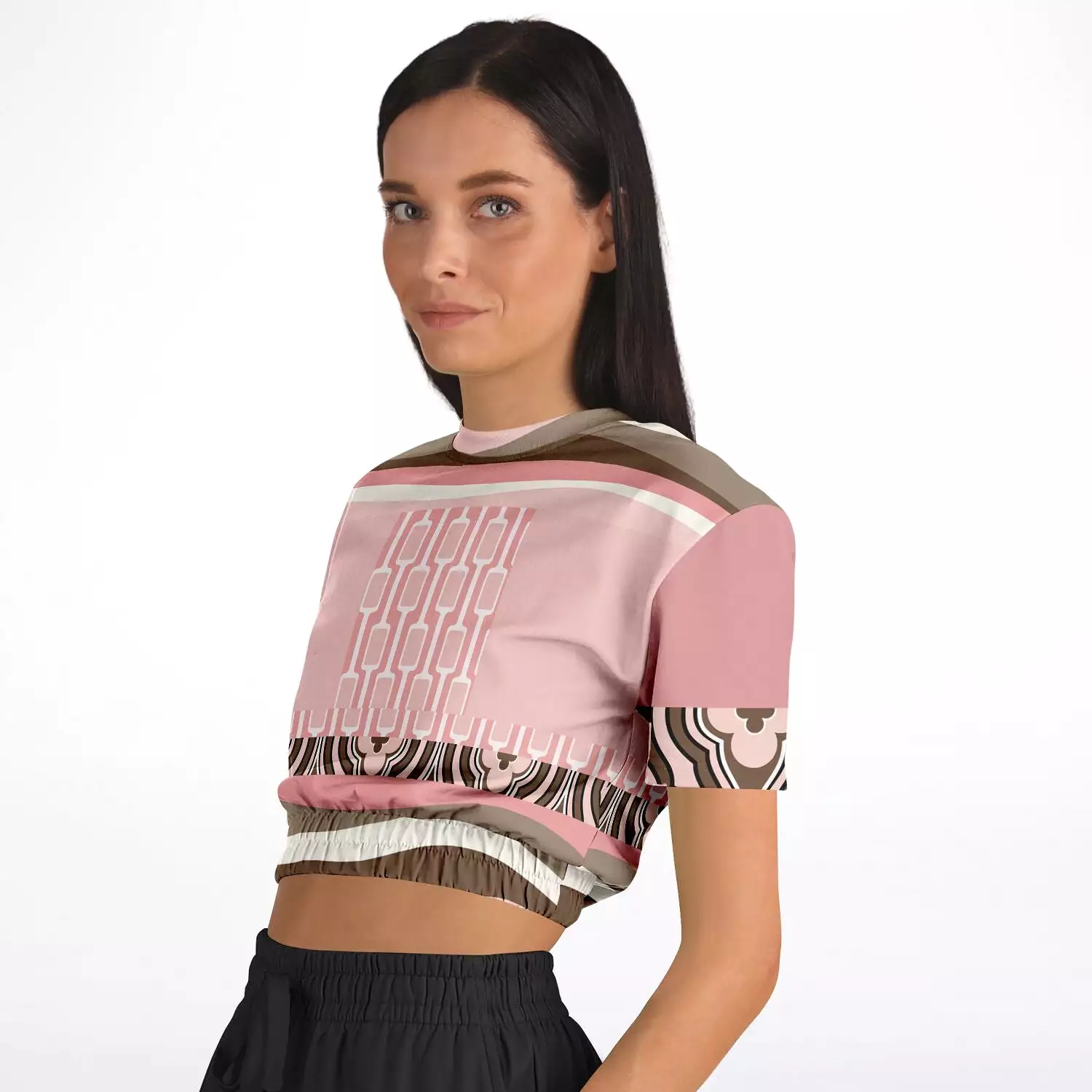 Pink Geo Zebra Short Sleeve Cropped Eco-Poly Sweater