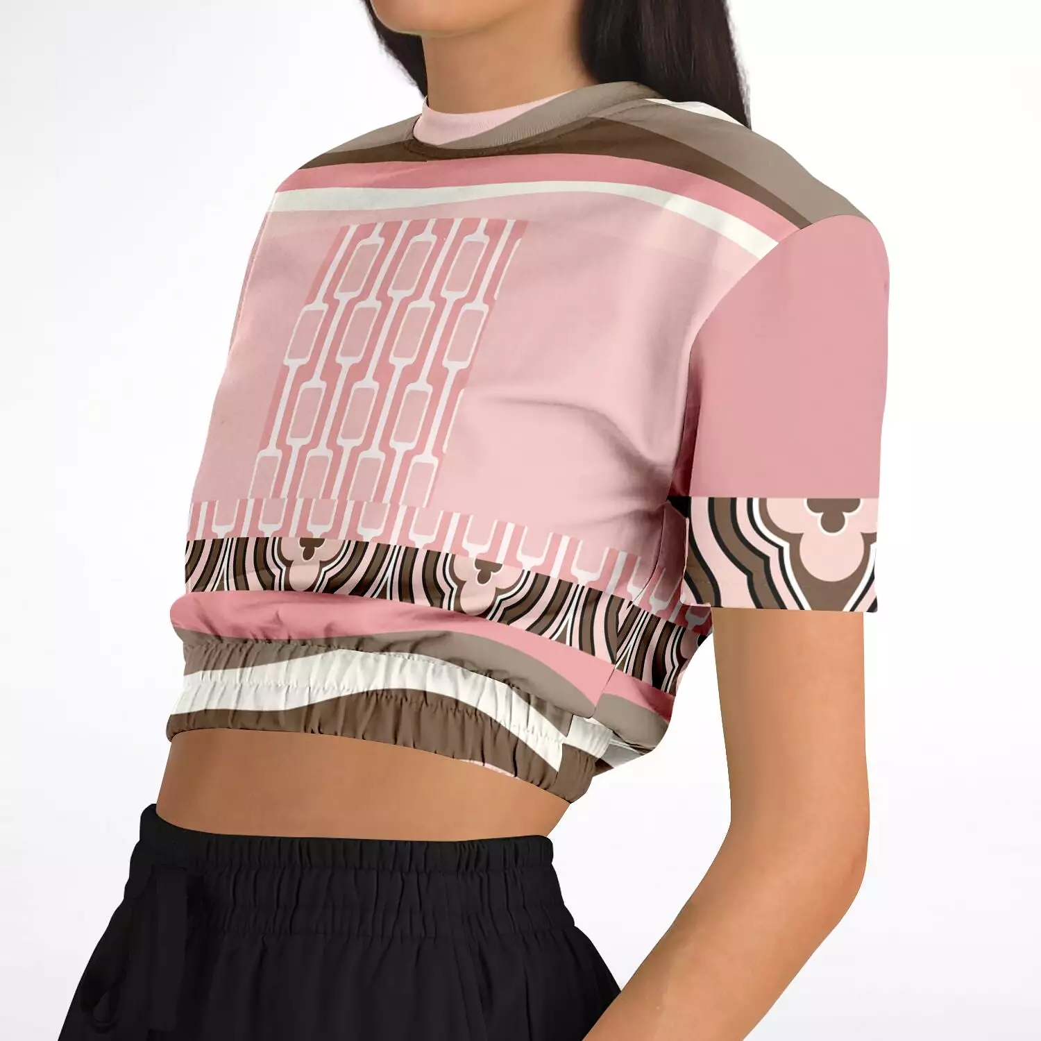 Pink Geo Zebra Short Sleeve Cropped Eco-Poly Sweater