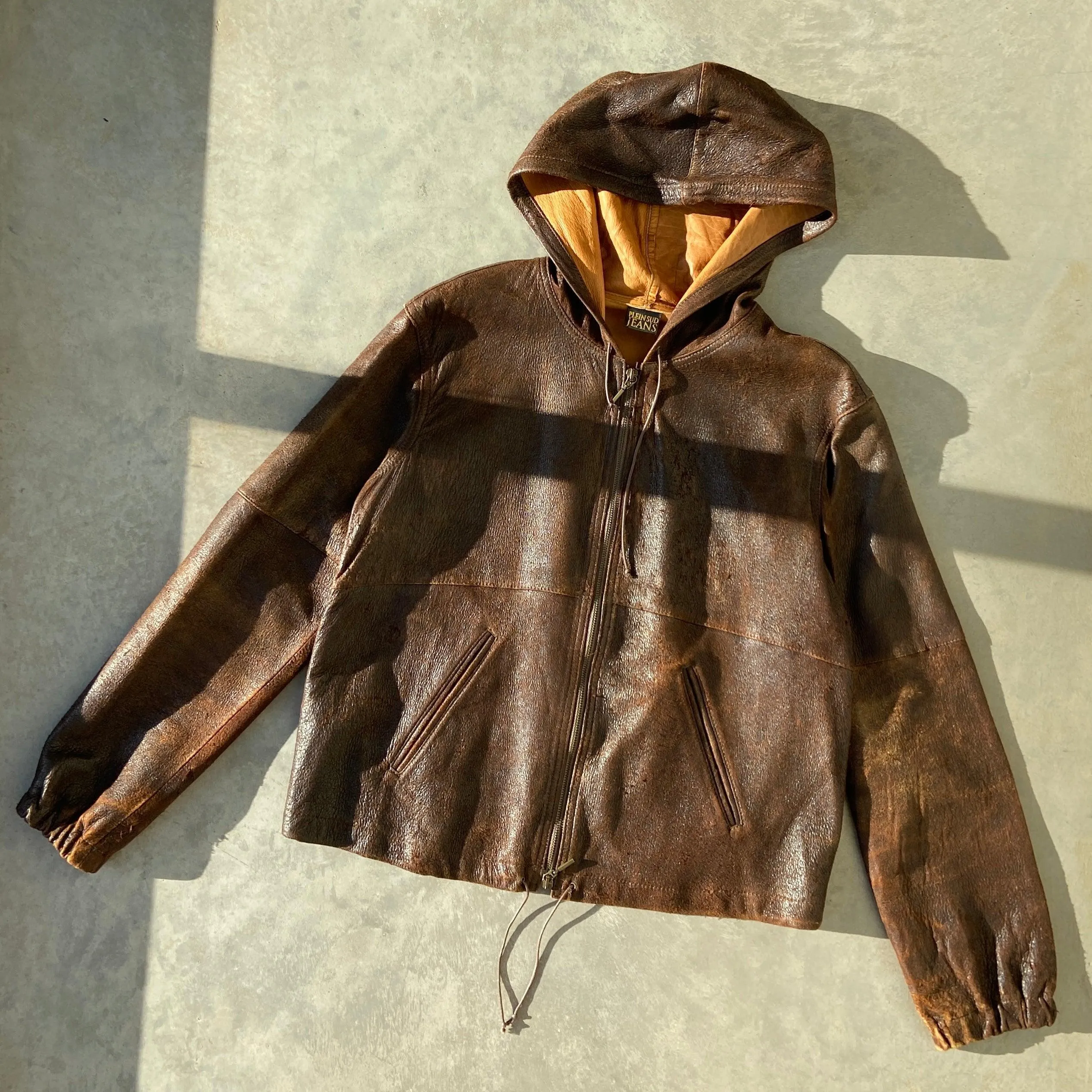 PLEIN SUD LEATHER ZIP UP HOODIE - M