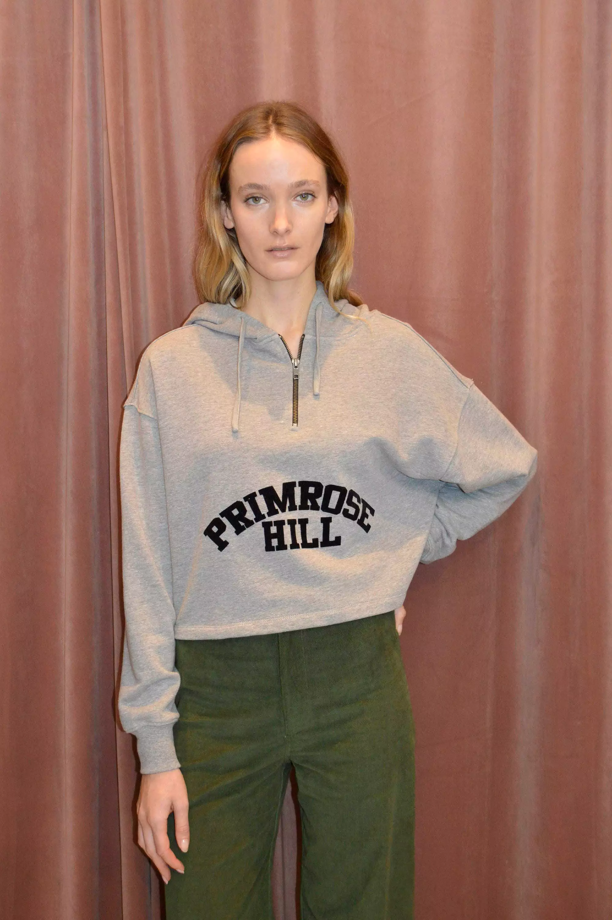 Primrose Hill Crop Hoodie in Grey Marl