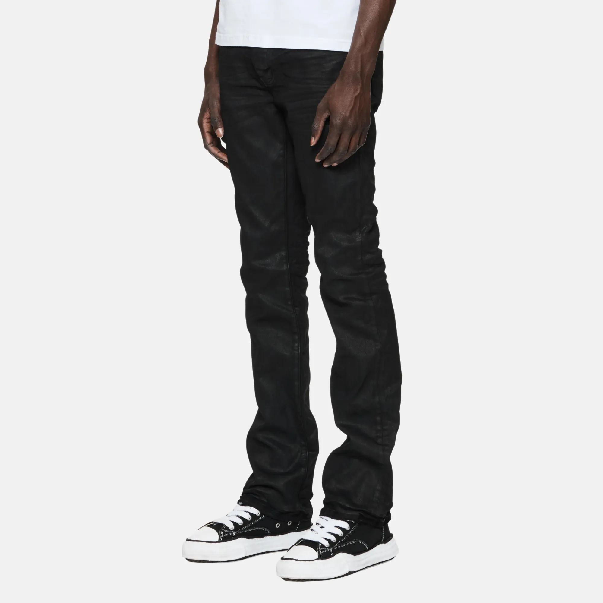 Purple Brand Black Flare Pressed Coated Jeans