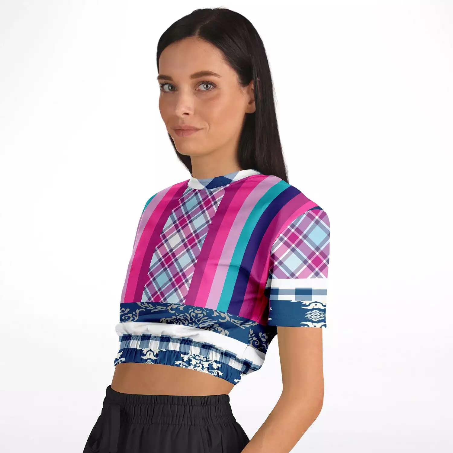 Purple Haze Short Sleeve Cropped Eco-Poly Sweater