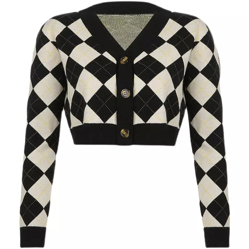 RETRO CHESSBOARD CARDIGAN SWEATER BY90007