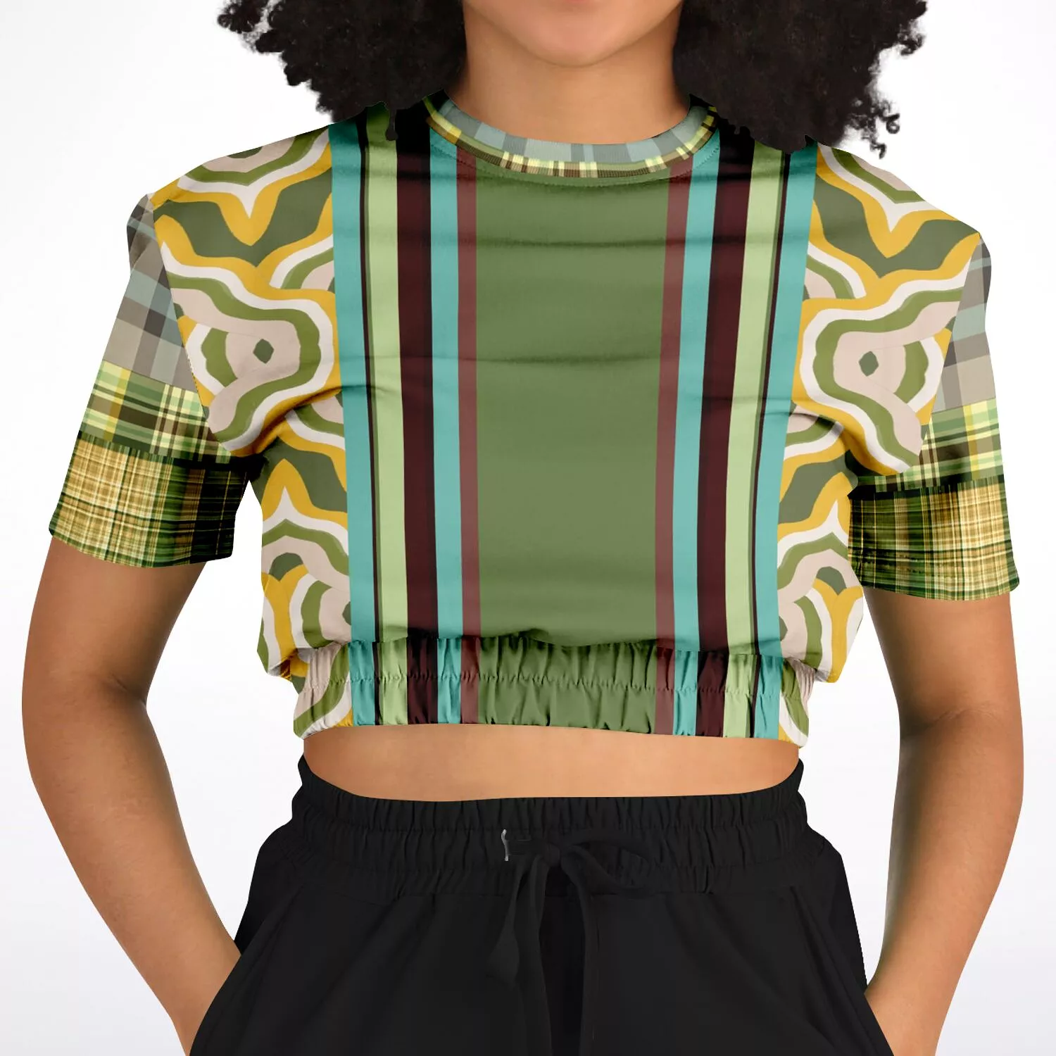 Rolling Green Short Sleeve Cropped Eco-Poly Sweater