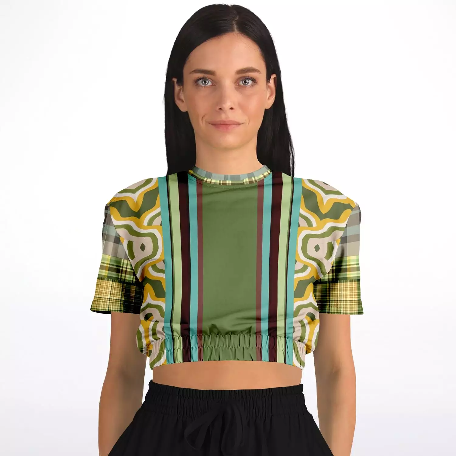 Rolling Green Short Sleeve Cropped Eco-Poly Sweater