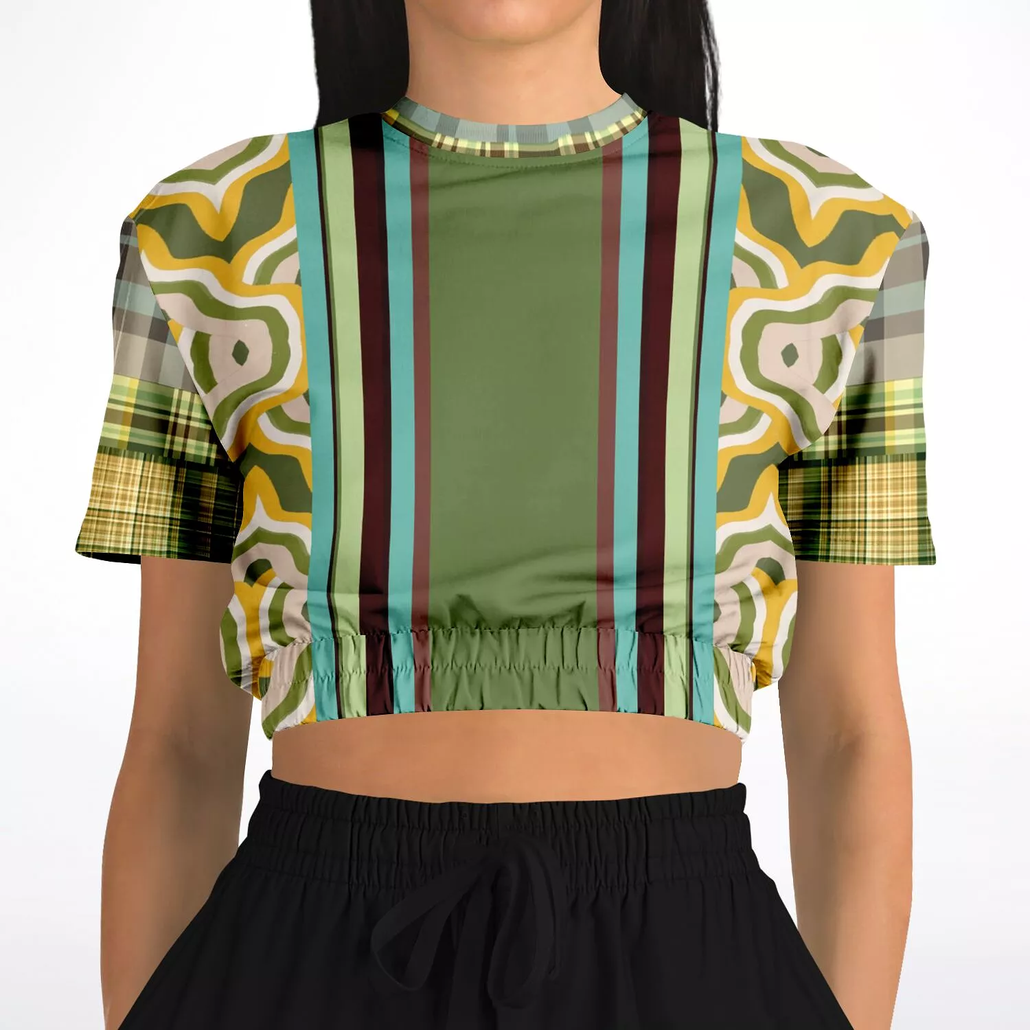 Rolling Green Short Sleeve Cropped Eco-Poly Sweater