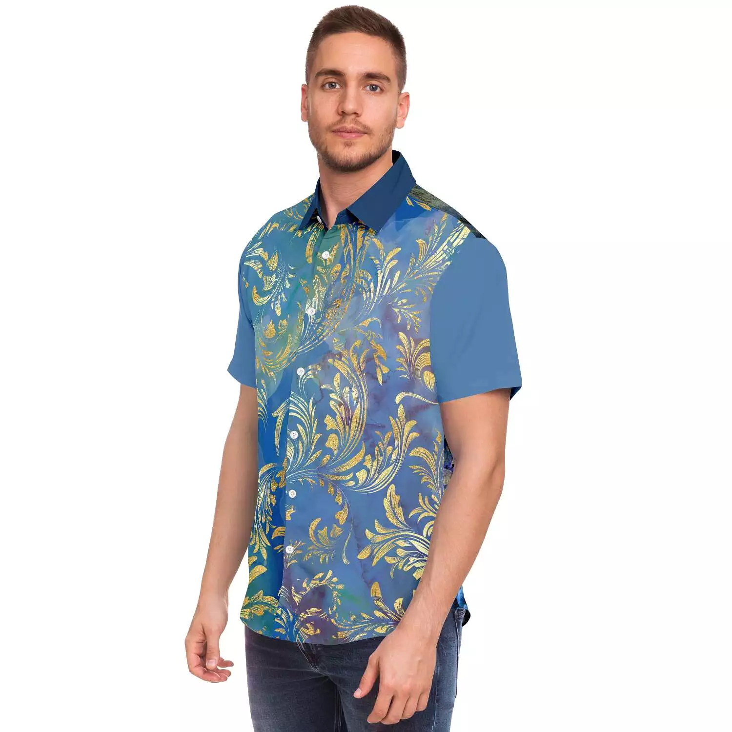 Royal Peacock Short Sleeve Button Down Shirt