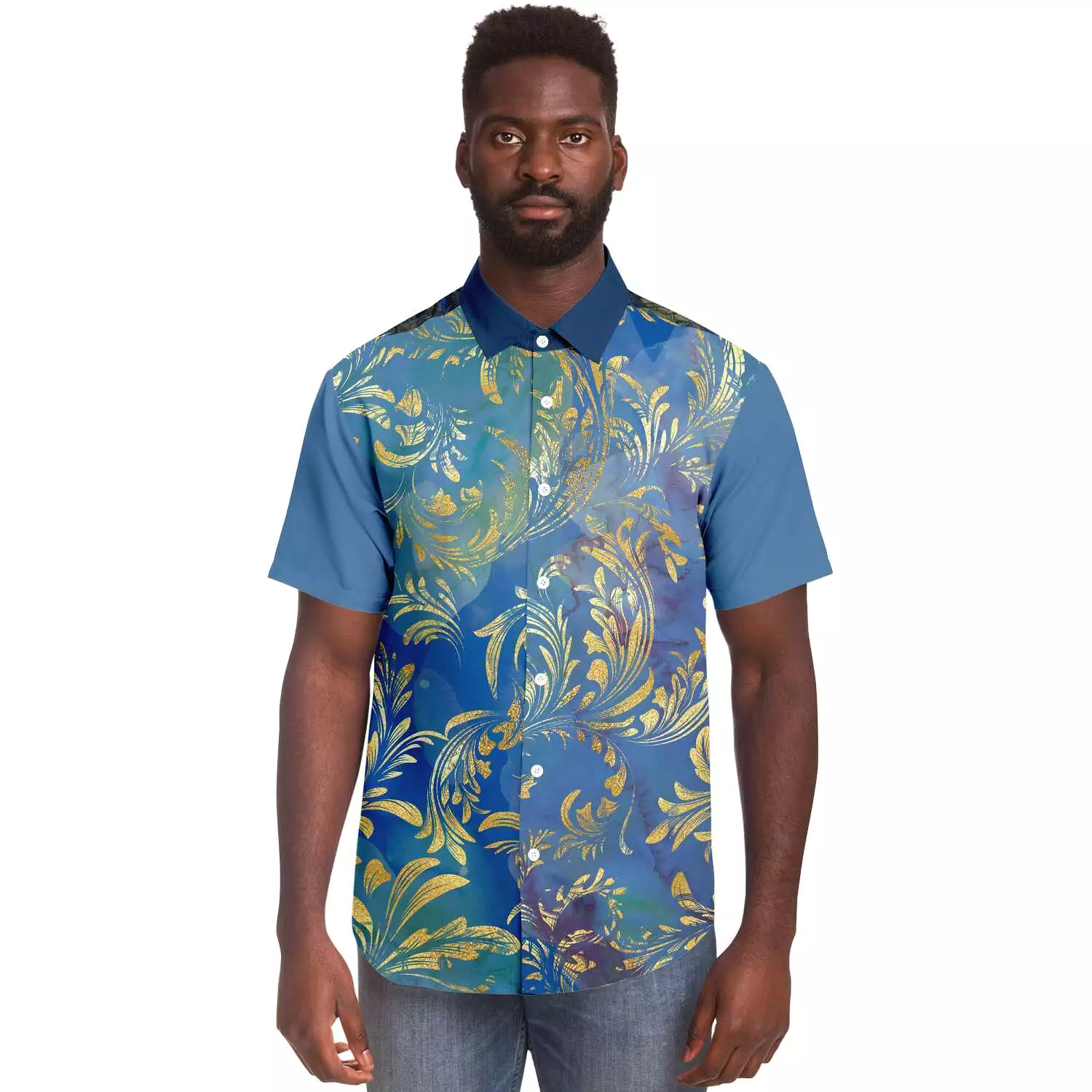 Royal Peacock Short Sleeve Button Down Shirt