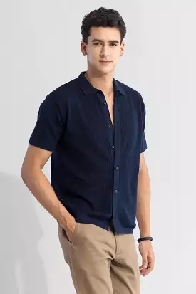 serene knit elegance navy blue shirt