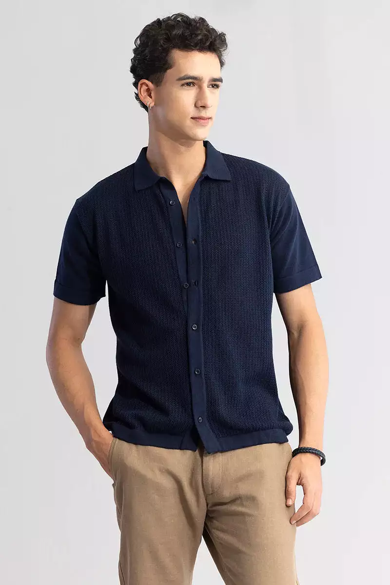 serene knit elegance navy blue shirt