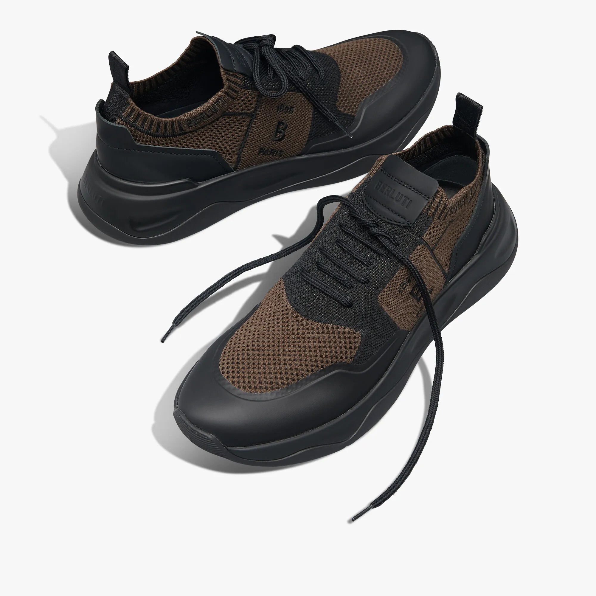 Shadow Rubber Coated Knit And Calf Leather Sneaker