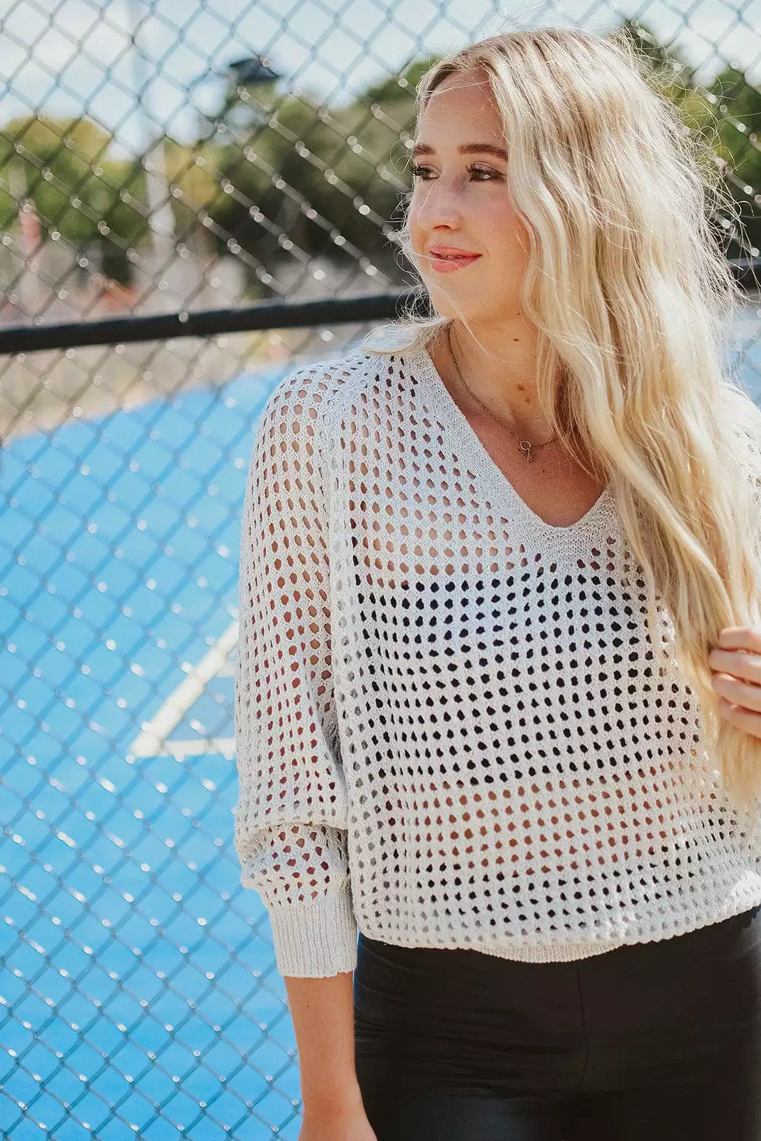 Silver Crochet V-Neck Sweater