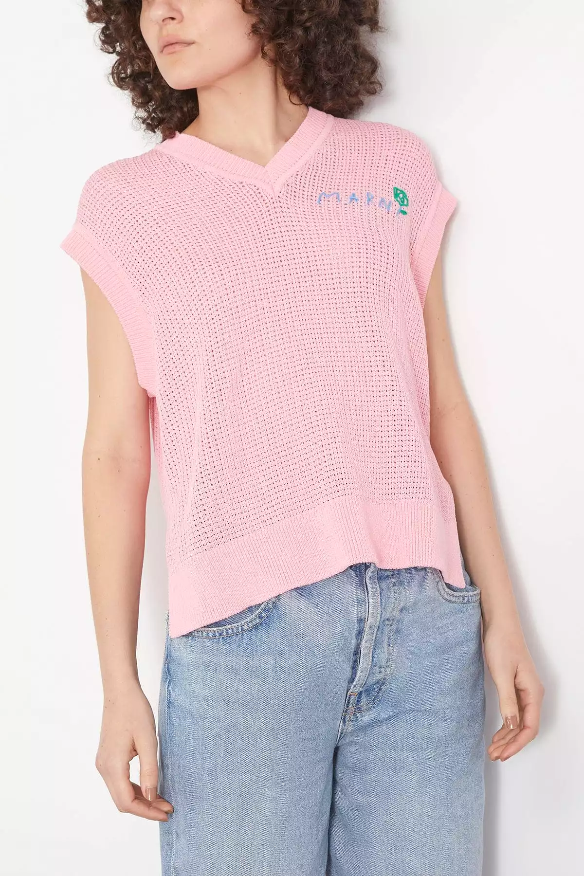 Sleeveless V-Neck Sweater in Pink Gummy