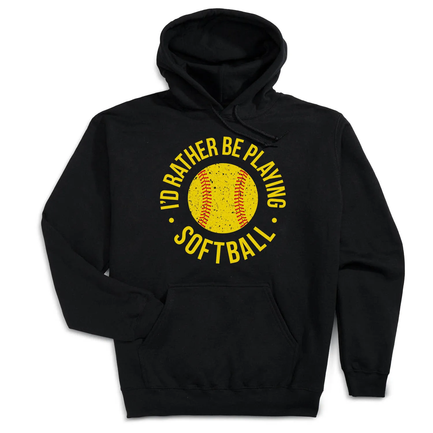 Softball Hooded Sweatshirt - I'd Rather Be Playing Softball Distressed 