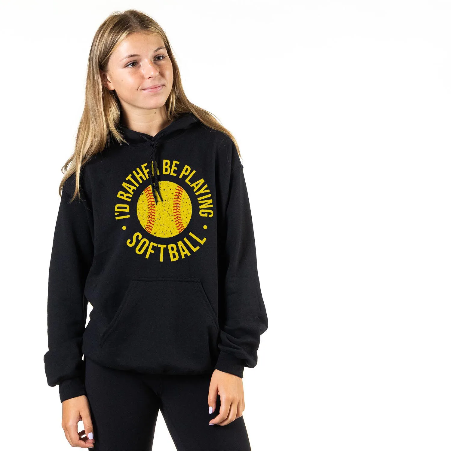 Softball Hooded Sweatshirt - I'd Rather Be Playing Softball Distressed 