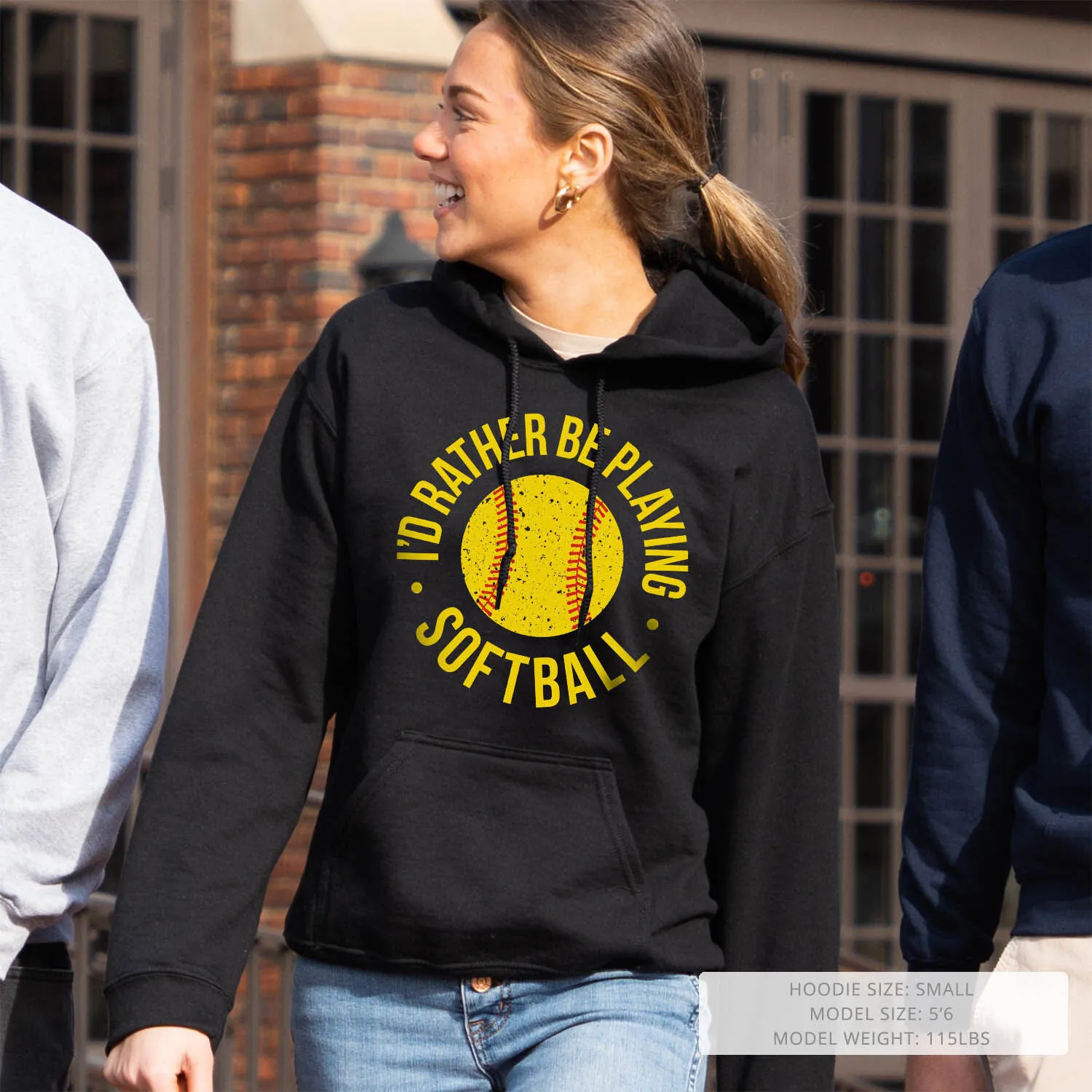 Softball Hooded Sweatshirt - I'd Rather Be Playing Softball Distressed 