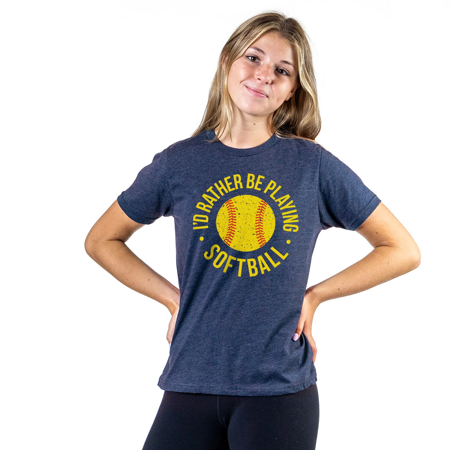 Softball T-Shirt Short Sleeve - I'd Rather Be Playing Softball Distressed 