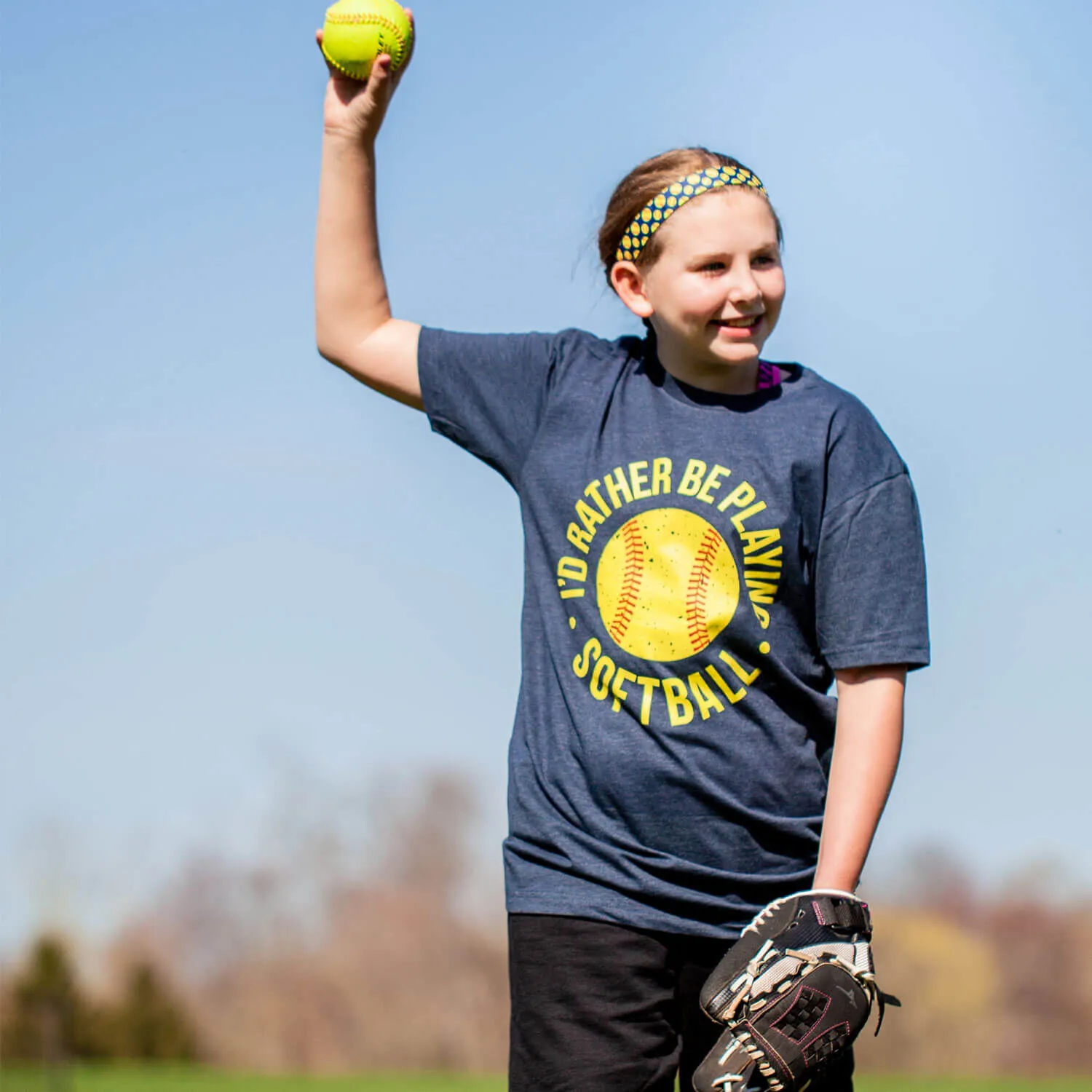 Softball T-Shirt Short Sleeve - I'd Rather Be Playing Softball Distressed 