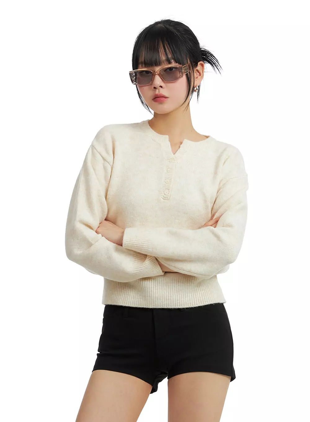 Solid Wool Blend V-Neck Sweater IF402