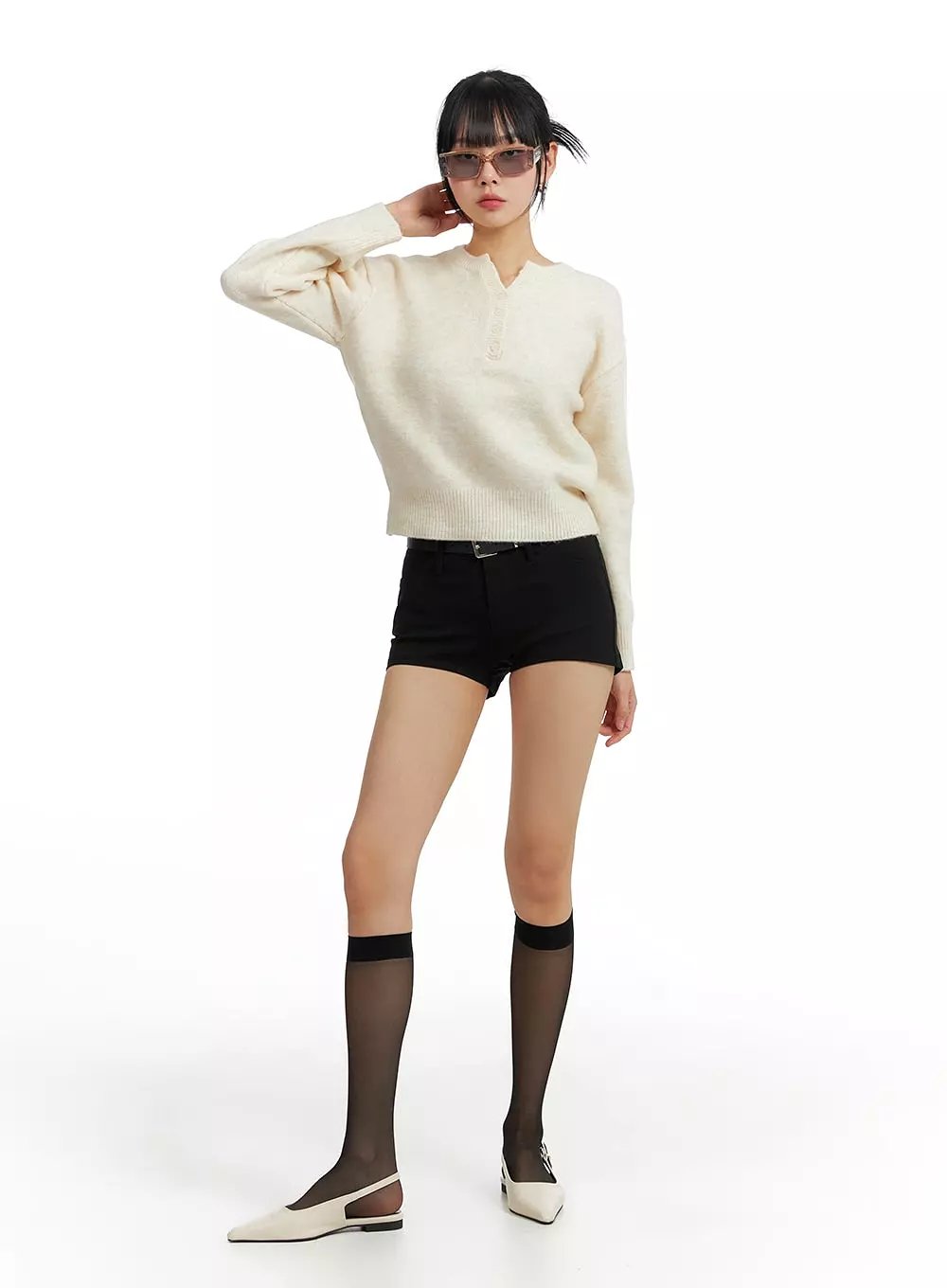 Solid Wool Blend V-Neck Sweater IF402