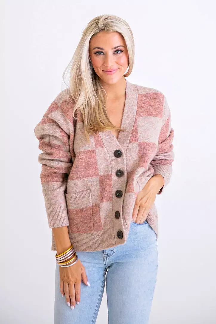 Square Check Cardigan Sweater