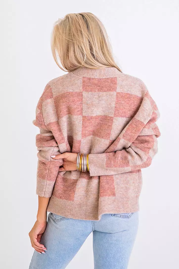 Square Check Cardigan Sweater