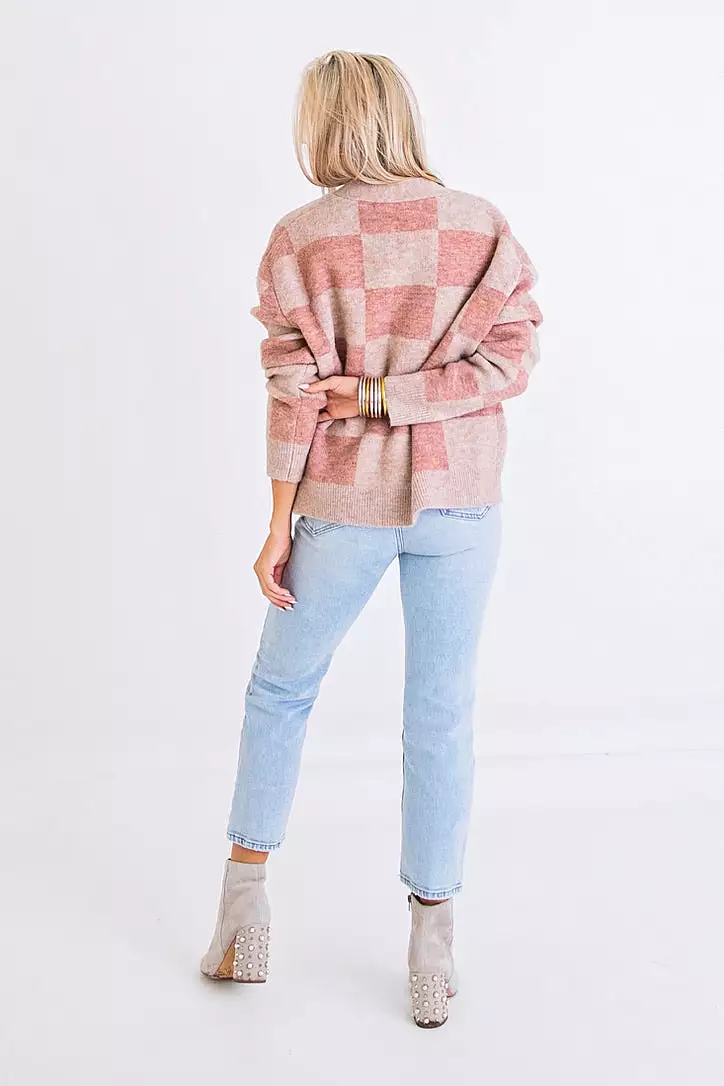 Square Check Cardigan Sweater