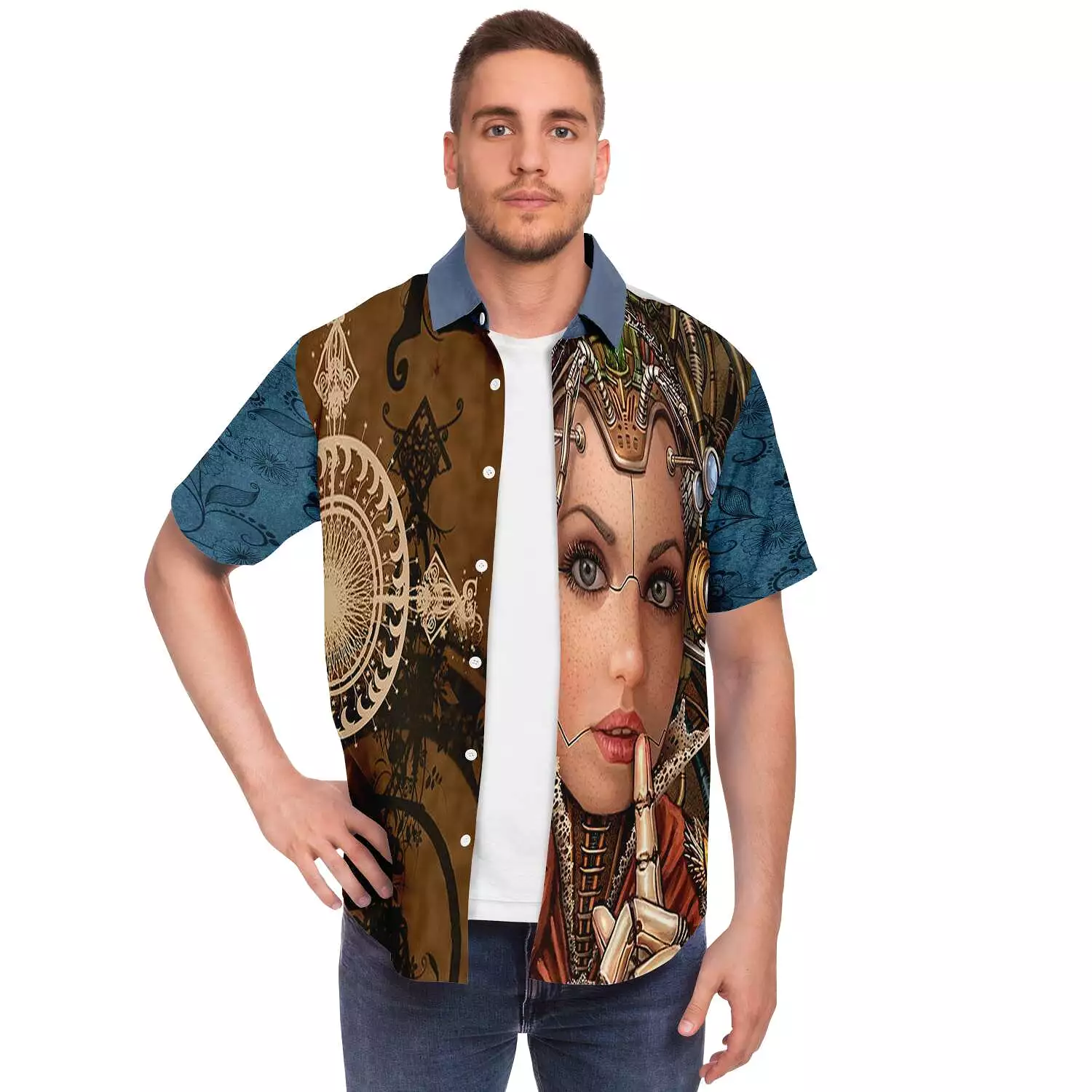 Steampunk Galatica Short Sleeve Button Down Shirt