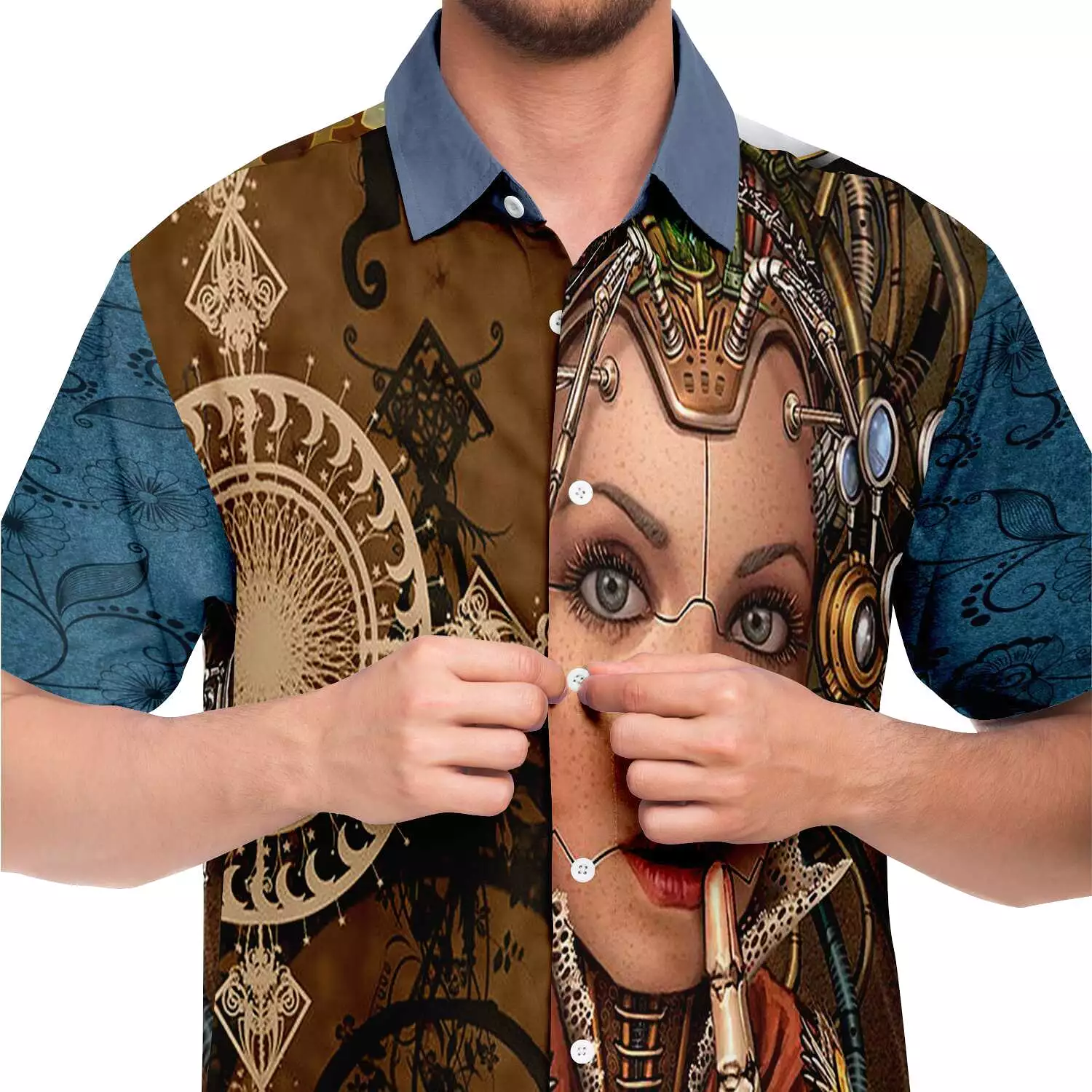 Steampunk Galatica Short Sleeve Button Down Shirt