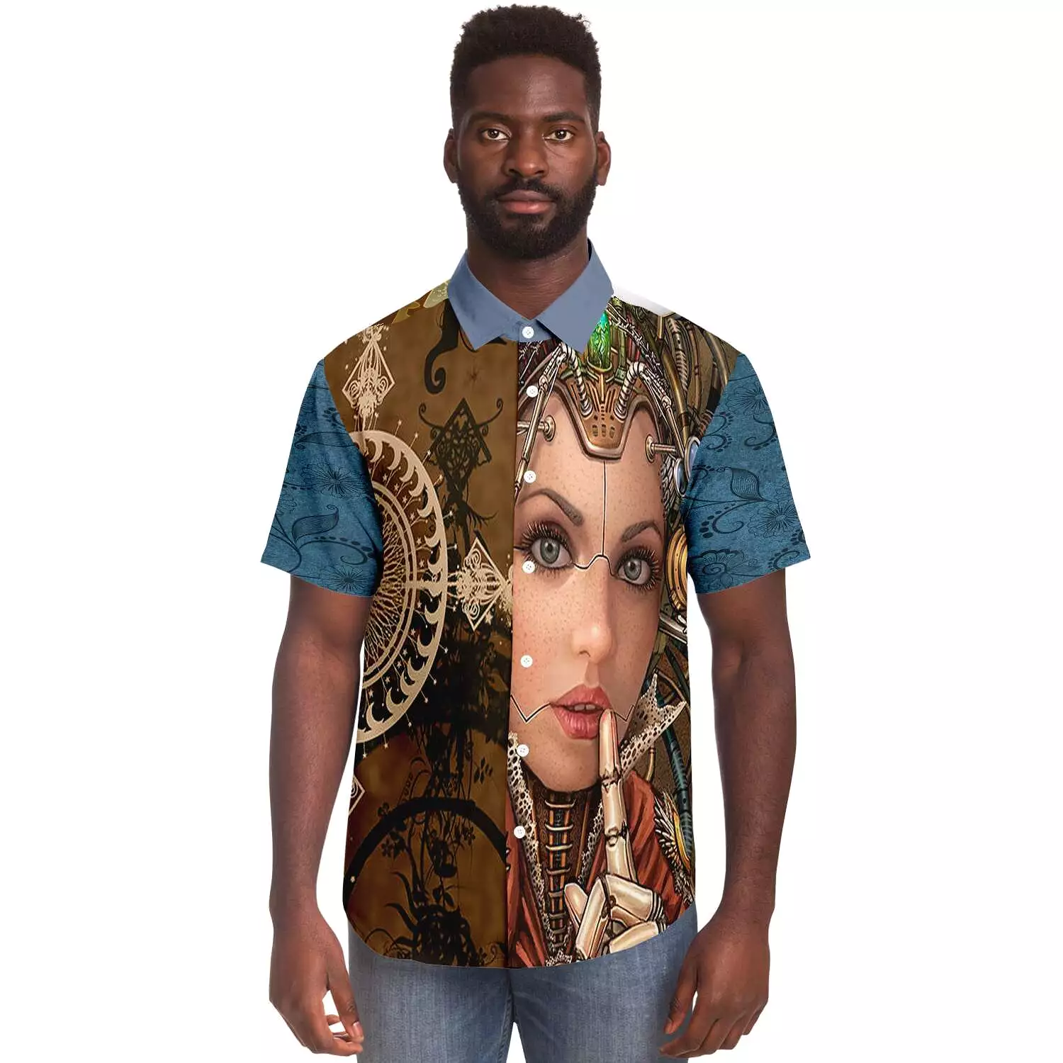 Steampunk Galatica Short Sleeve Button Down Shirt