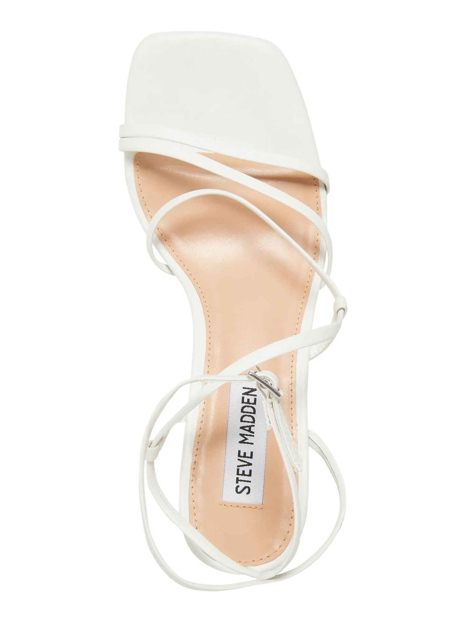 STEVE MADDEN Womens White Padded Asymmetrical Ankle Strap Alyce Square Toe Flare Buckle Leather Heeled M