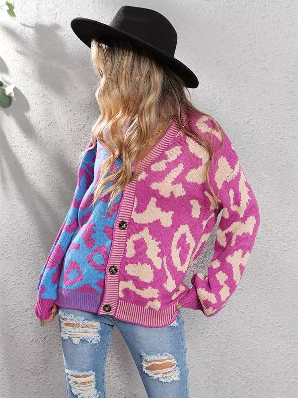 Street Style  Leopard Print Oversized Knit Cardigan Sweater