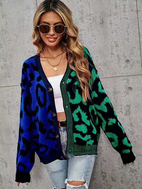 Street Style  Leopard Print Oversized Knit Cardigan Sweater