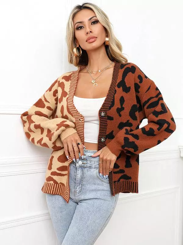 Street Style  Leopard Print Oversized Knit Cardigan Sweater